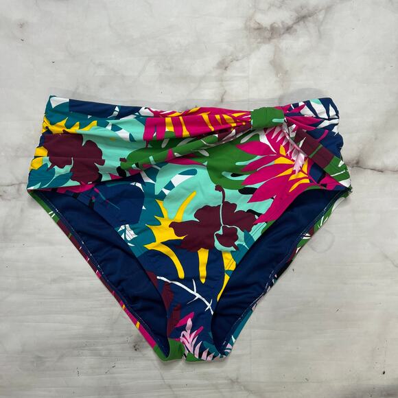 Blue Rod Beattie High Waist Bikini Bottom Draped Tropical Floral Size 8 New - Picture 2 of 5